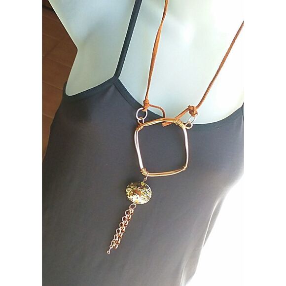 Hand Crafted Jewelry - Brown Suede and Copper Wire, Chain w/ Accent Bead
